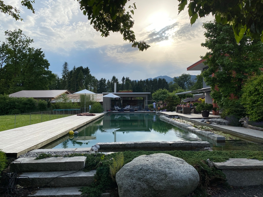 Naturpool mit Stein und Holz
