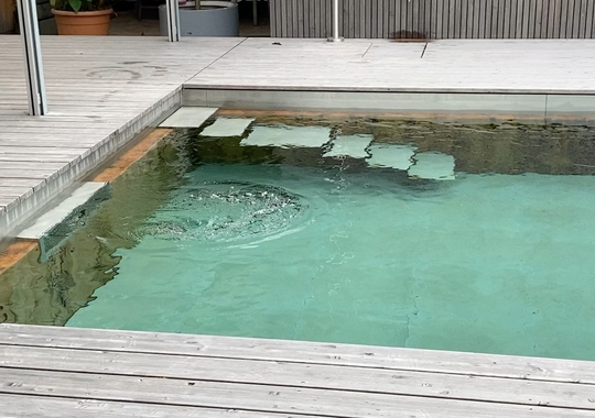 Holzpool mit Schwimmturbine